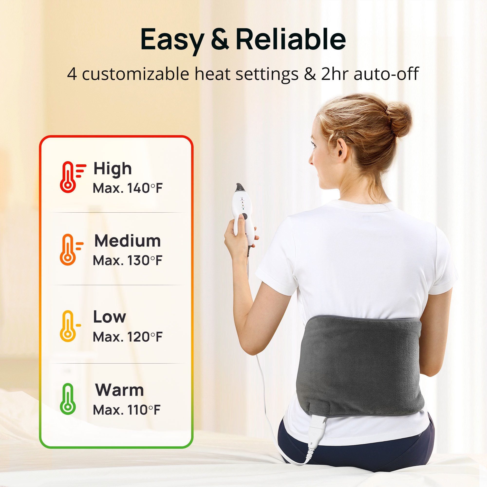 Sable Heating Pad for Back Relief, Sable Electric Heating Pads for Cramps with 4 Heat Settings, 2H Auto Shut-Off, Large Heating Pad Wrap for Cramps, Waist, Lumbar, Abdomen, Washable, Gray WM