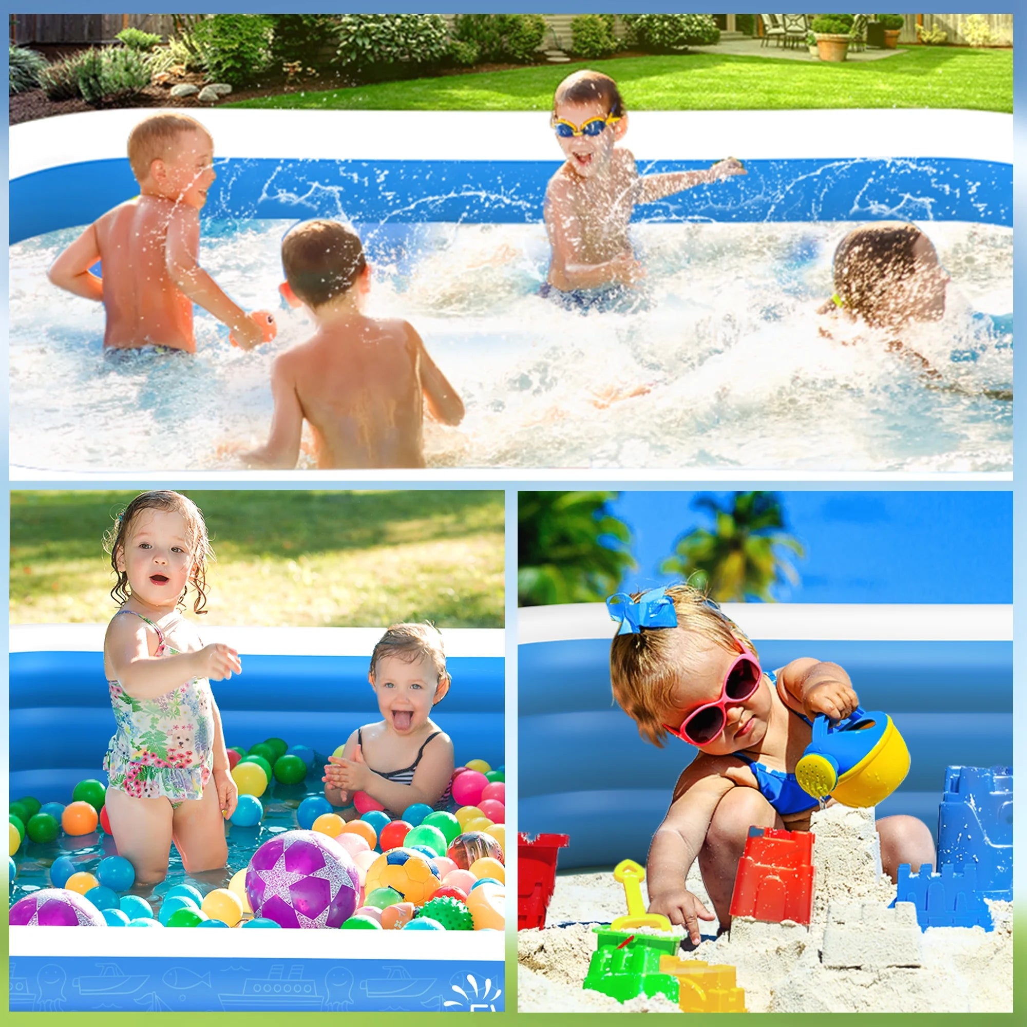 Evajoy Inflatable EJ-HF021 Outdoor Family Large Pool for Toddlers, Kids, Adults  WM-