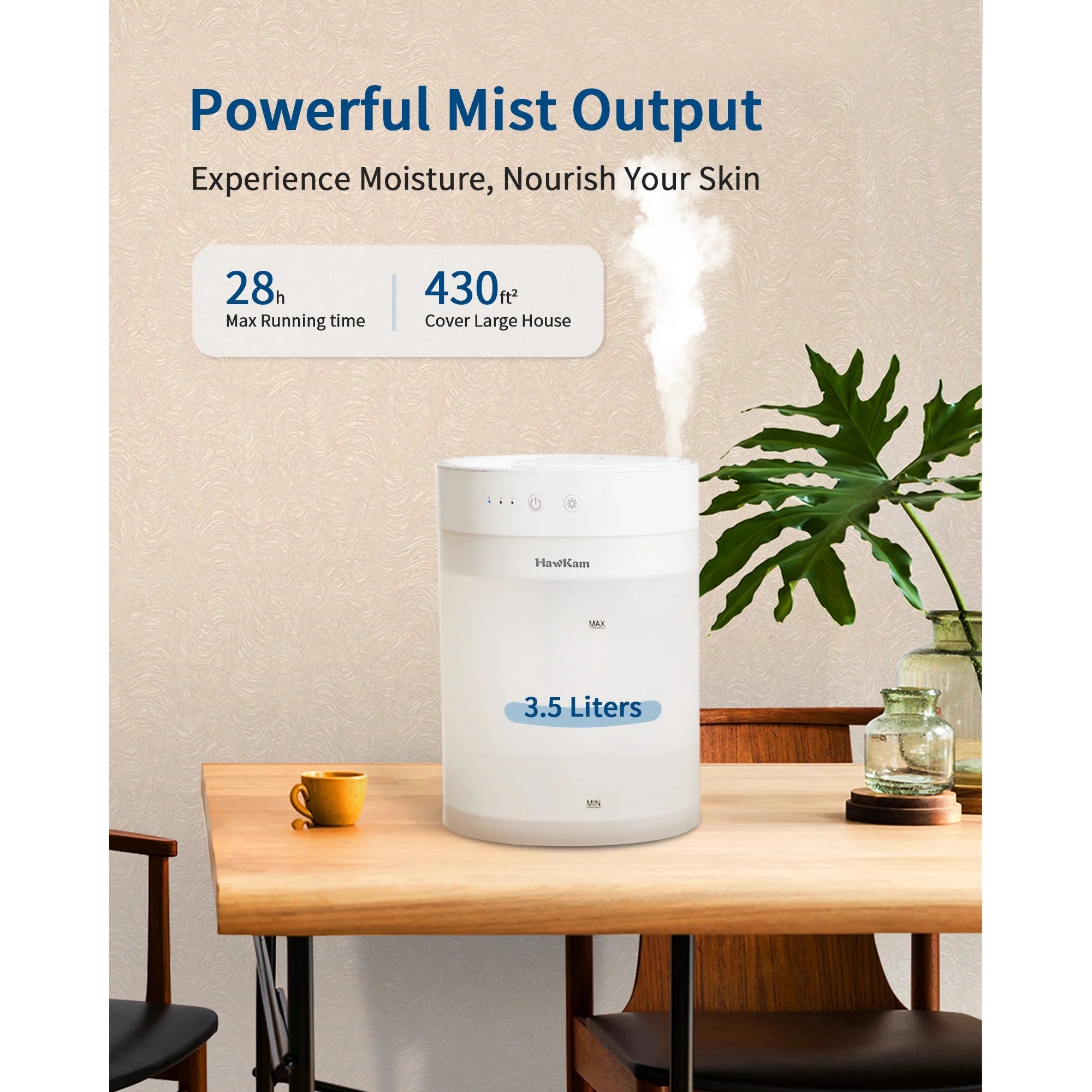TaoTronics Humidifiers for Bedroom, 3.5L Cool Mist Humidifiers with Easy to Top Fill and Clean, Auto Shut-off, BPA-Free & 26H Runtime, Air Humidifier for Home Large Room Baby Nursery Plants & Offices WM