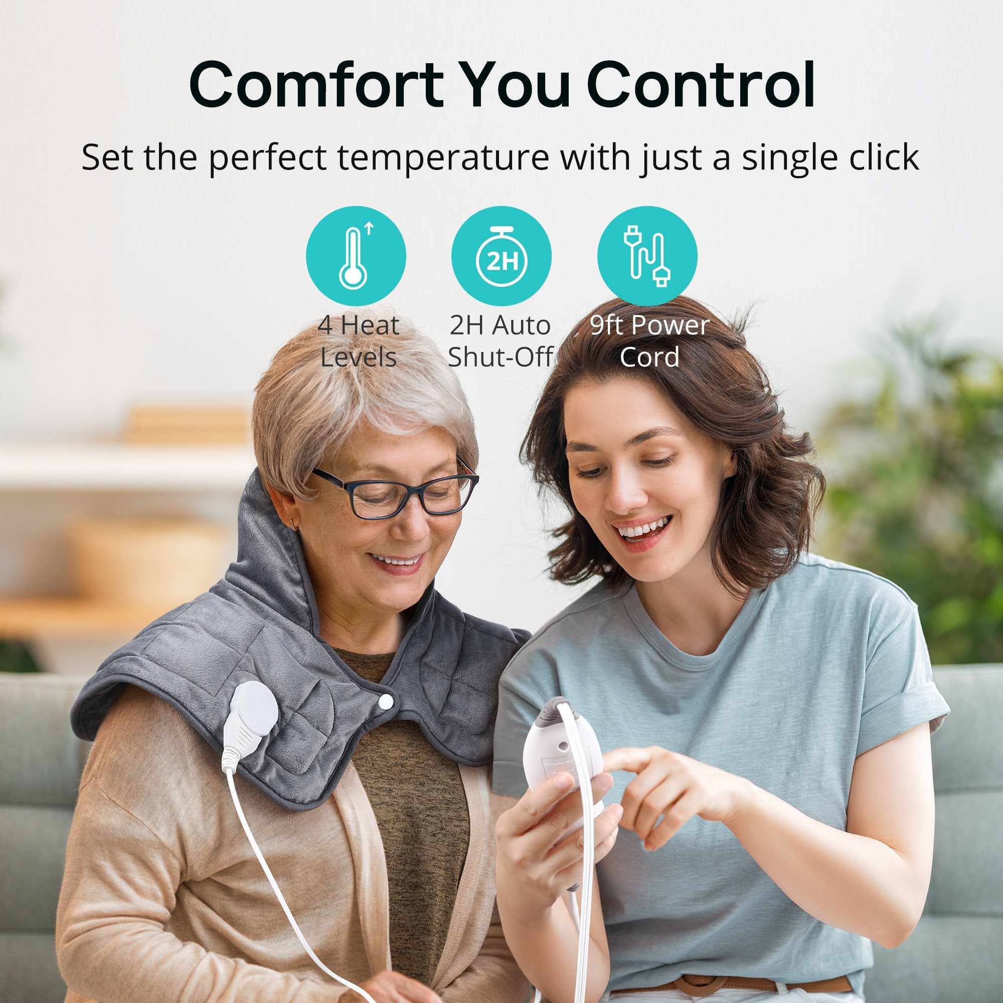 Sable Heating Pad, Weighted Heating Pad for Neck and Shoulders Pain Relief, Electric Heating Pad for Cramps with 4 Heat Settings, 2 Hours Auto-Off, Machine Washable, Gray WM