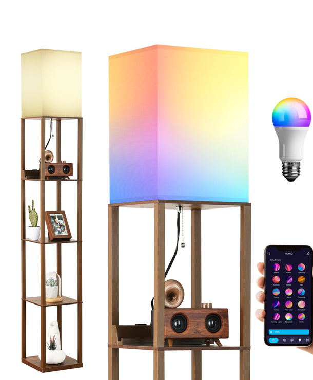 TaoTronics NB-DL003 Smart RGB Floor Lamp with Shelves, Dimmable Standing Corner Lamp with Wireless Charging, App & Voice Control