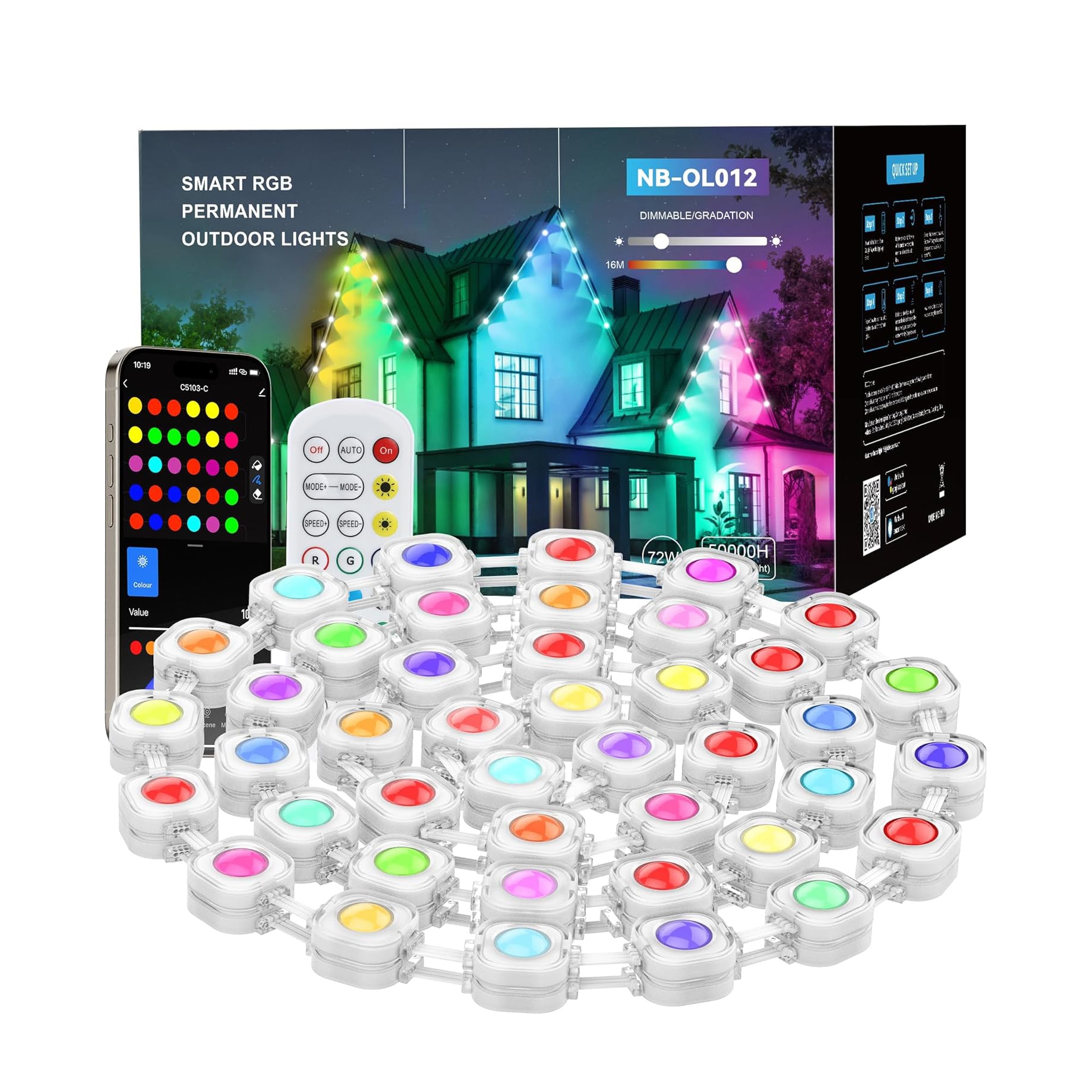 TaoTronics RGBIC Smart Permanent Outdoor Flood Lights 50ft NB-OL012