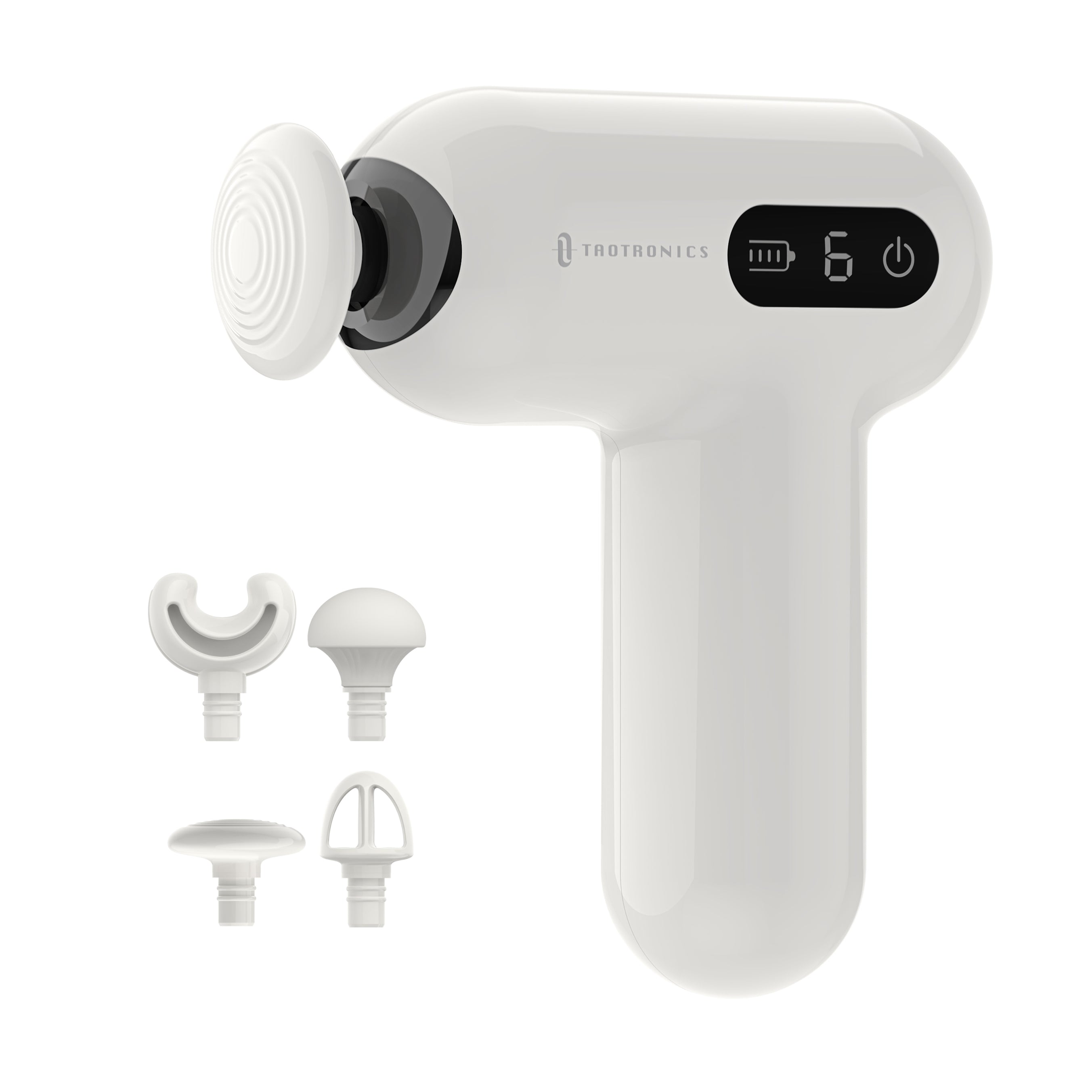 TaoTronics | Massage Gun PCA005, LED Touch Control Massager with 6 Adjustable Speeds and 4 Heads