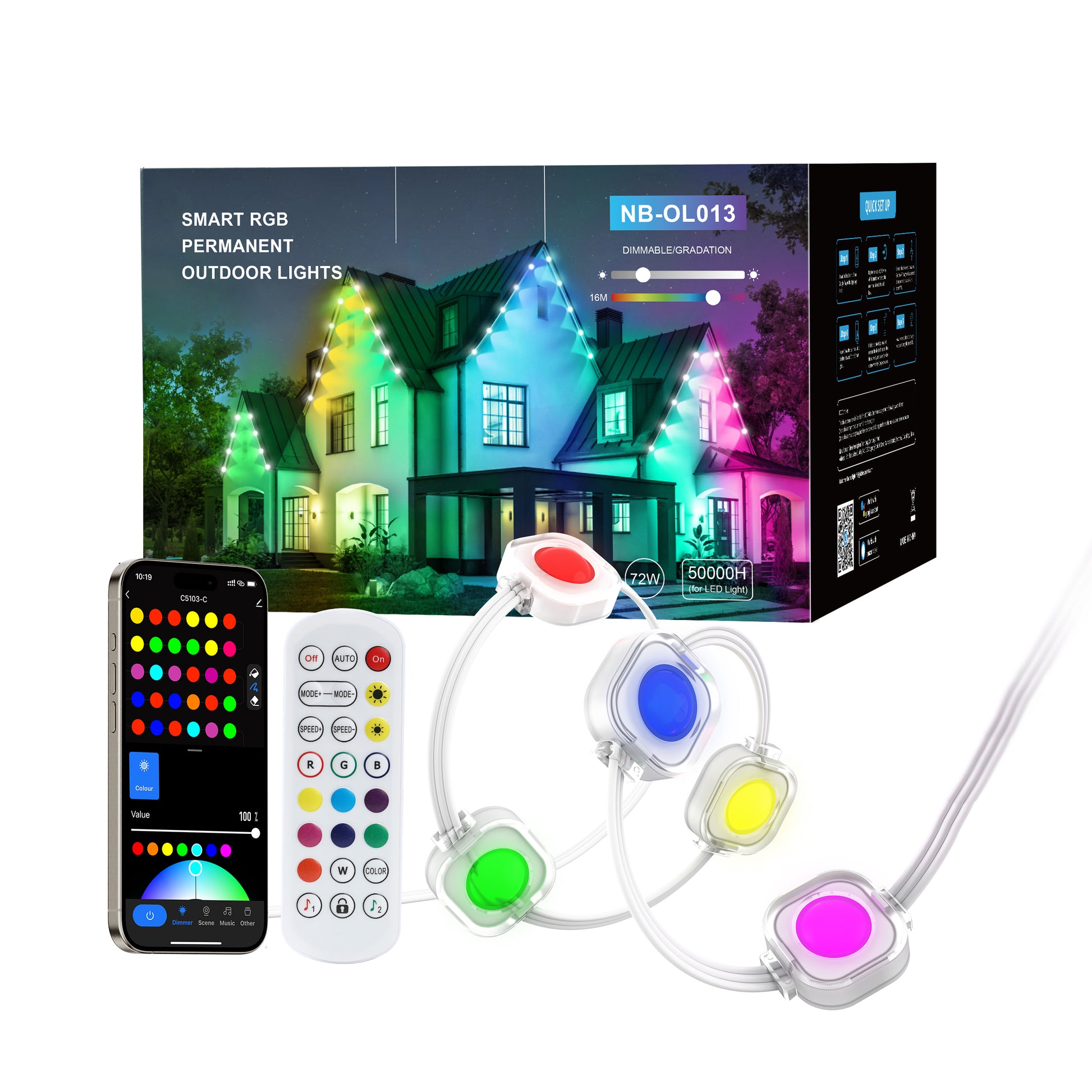 TaoTronics RGBIC Smart Permanent Outdoor Flood Lights 100ft NB-OL013