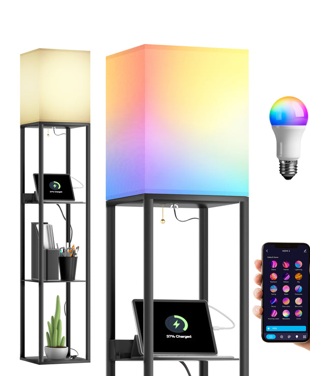 TaoTronics NB-DL003 Smart RGB Floor Lamp with Shelves, Dimmable Standing Corner Lamp with Wireless Charging, App & Voice Control