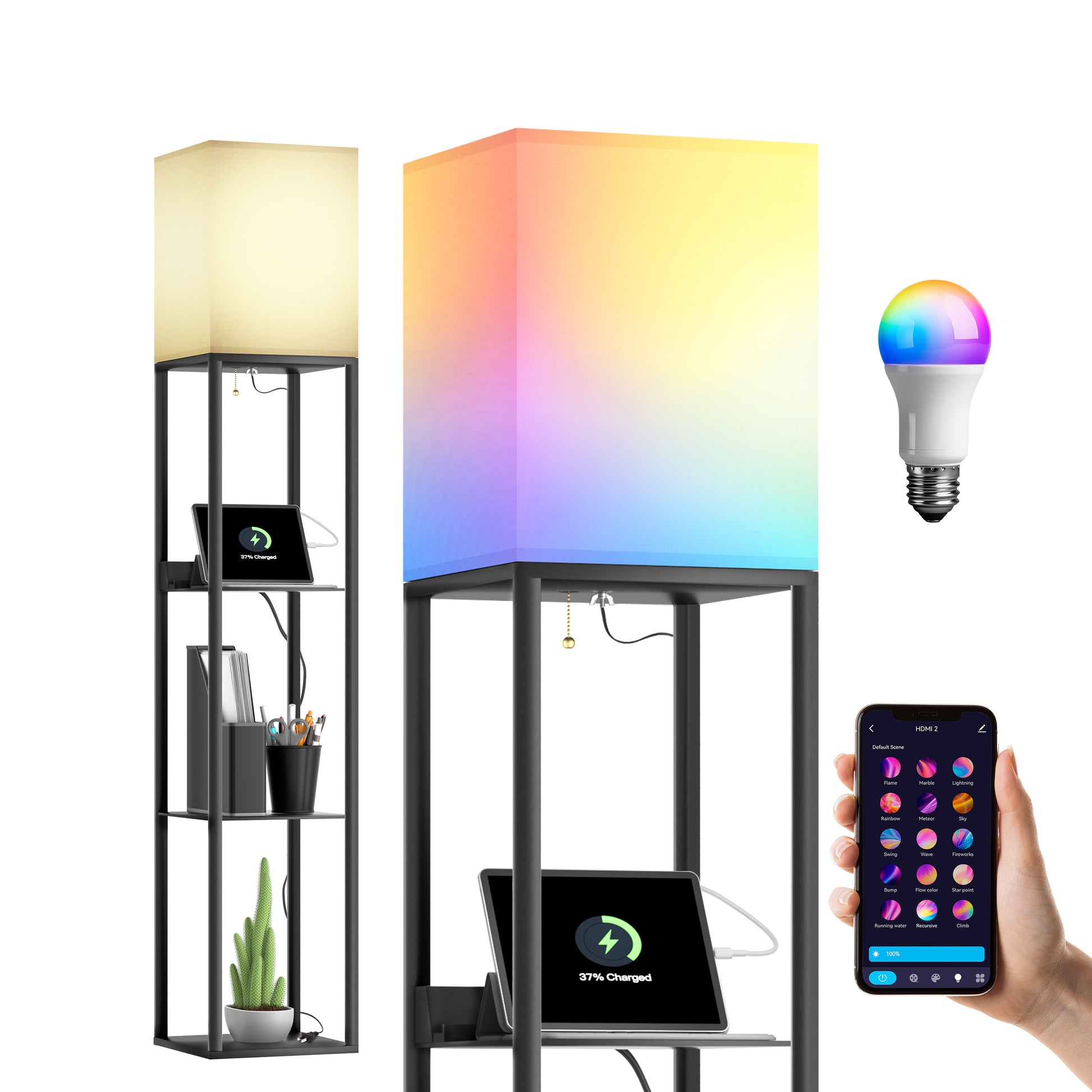TaoTronics 4-in-1 Smart RGB Floor Lamp with Shelves NB-DL003, Dimmable RGB Solid Standing Lamp with Wireless Charging