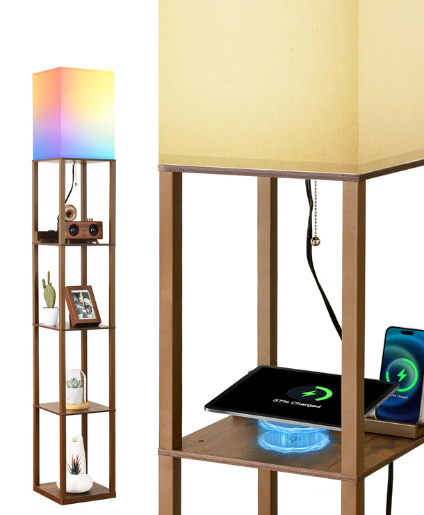 TaoTronics NB-DL003 Smart RGB Floor Lamp with Shelves, Dimmable Standing Corner Lamp with Wireless Charging, App & Voice Control