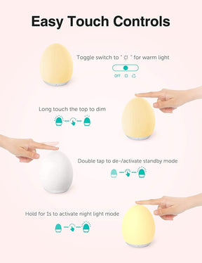 Night Light for Kids, Baby Night Light with 8 Color Changing Mode & Dimming Function, Rechargeable Egg Night Light with 1 Hour Timer&Touch Control, up to 100H