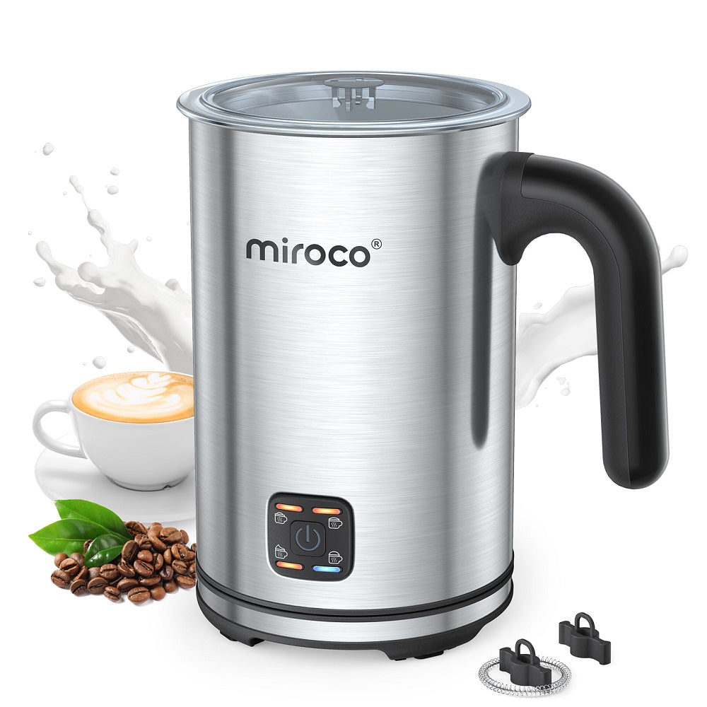 Miroco Milk Frother 011,with Hot & Cold Milk Functionality, Automatic Stainless Steel Milk Steamer