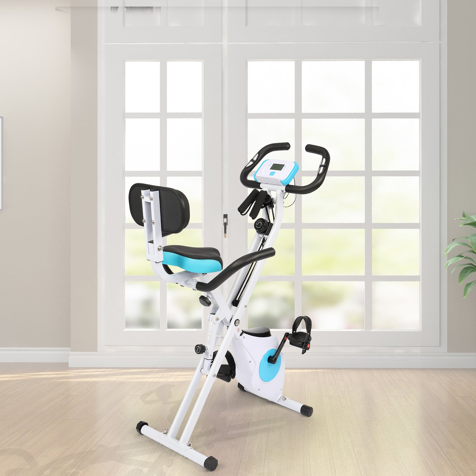 3 In 1 Folding Exercise Bike, Foldable Stationary Bike with Arm Workout, Backrest & Cushy Seat