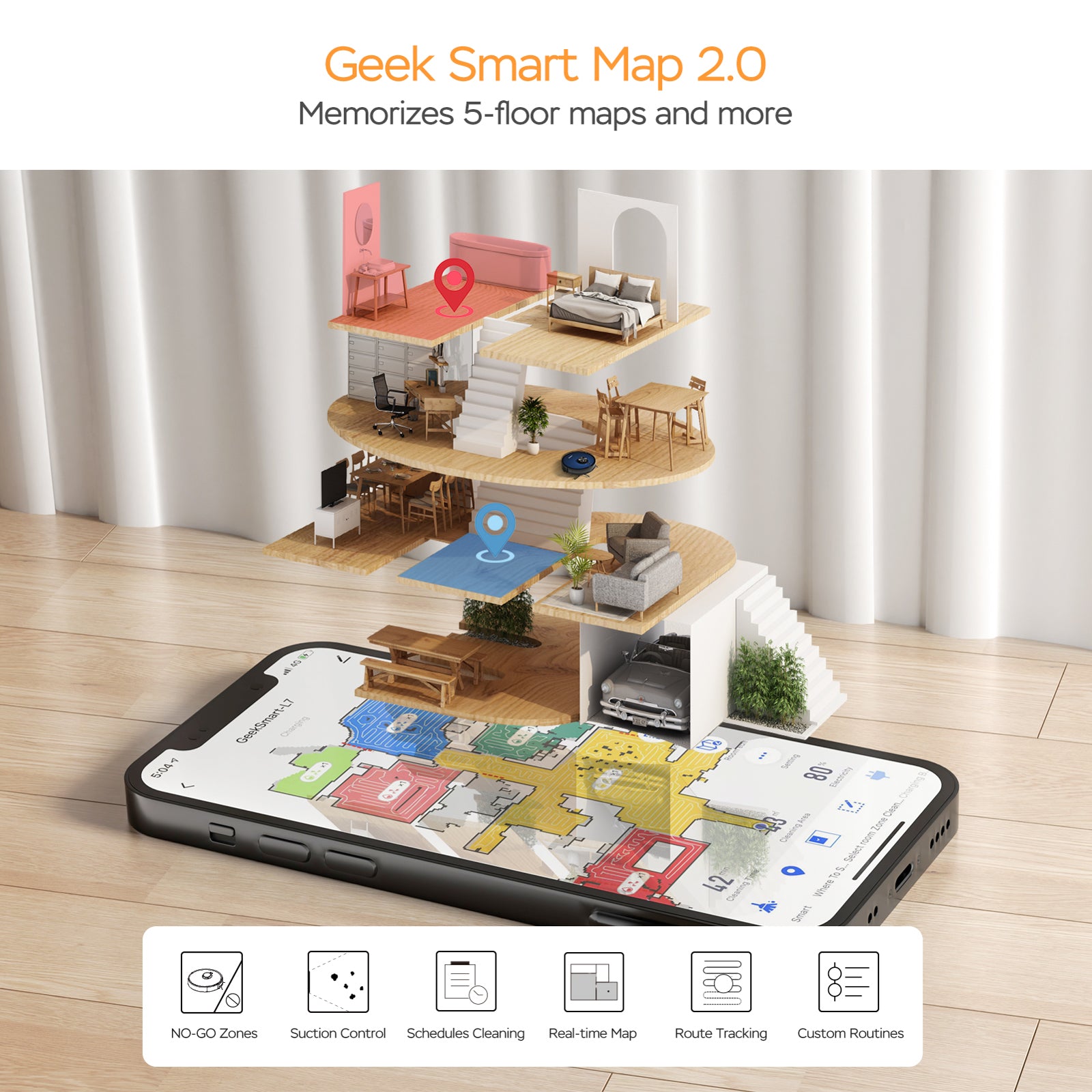 Geek Smart L7 Laser  Robot Vacuum Cleaner , LDS Navigation, MAX 2700 PA Suction, Wi-Fi Connected APP