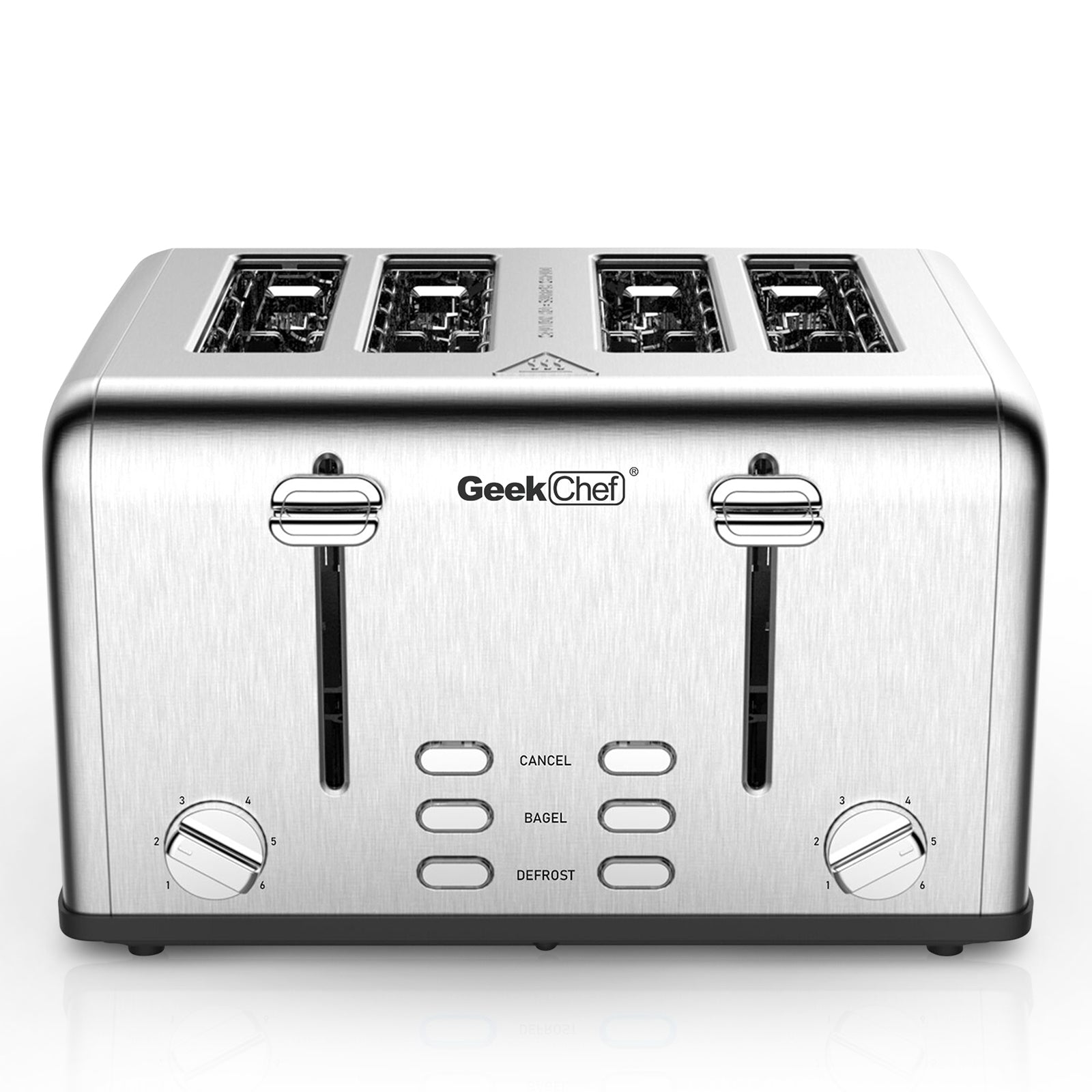 Toaster 4 Slice, Geek Chef Stainless Steel Extra-Wide Slot Toaster with Dual Control Panels of Bagel