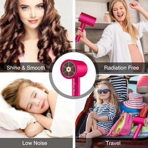 Water Ionic Hair Dryer, 1800W Blow Dryer with Magnetic Nozzle, 2 Speed and 3 Heat Settings