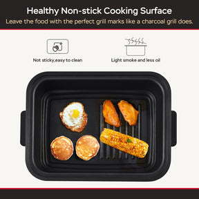 Geek Chef Smokeless Indoor Grill with Air Fry & Non-Stick Plate - 7-in-1, Portable, 6 servings