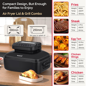 Geek Chef Smokeless Indoor Grill with Air Fry & Non-Stick Plate - 7-in-1, Portable, 6 servings