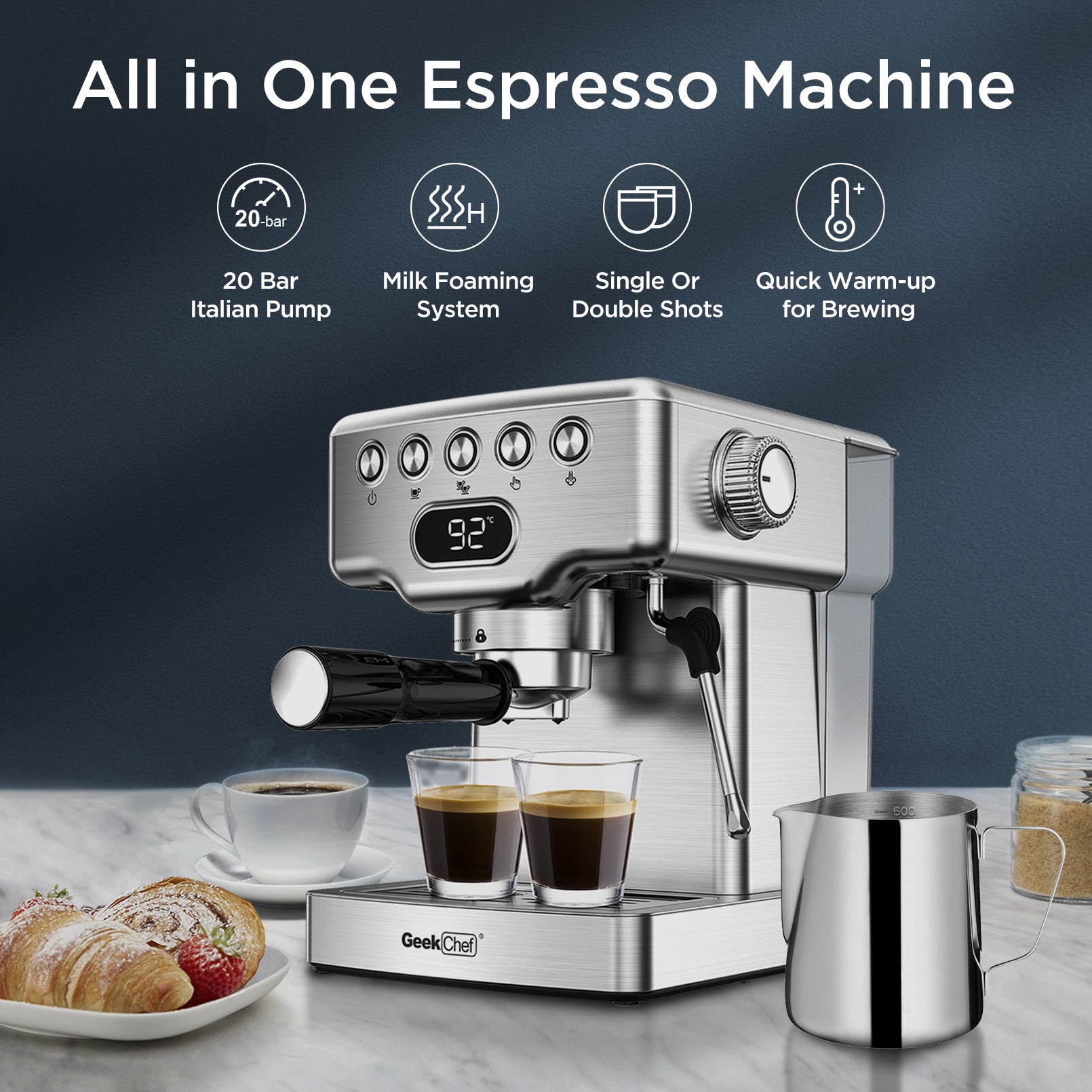 Geek Chef Espresso Machine,20 bar espresso machine with milk frother for latte,cappuccino