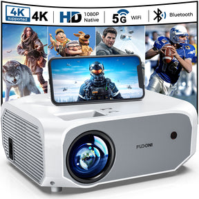 FUDONI Projector with Screen, 5G WiFi and Bluetooth, 12000L Outdoor Movie Projector Native 1080P 4k Supported