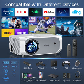 FUDONI Projector with Screen, 5G WiFi and Bluetooth, 12000L Outdoor Movie Projector Native 1080P 4k Supported
