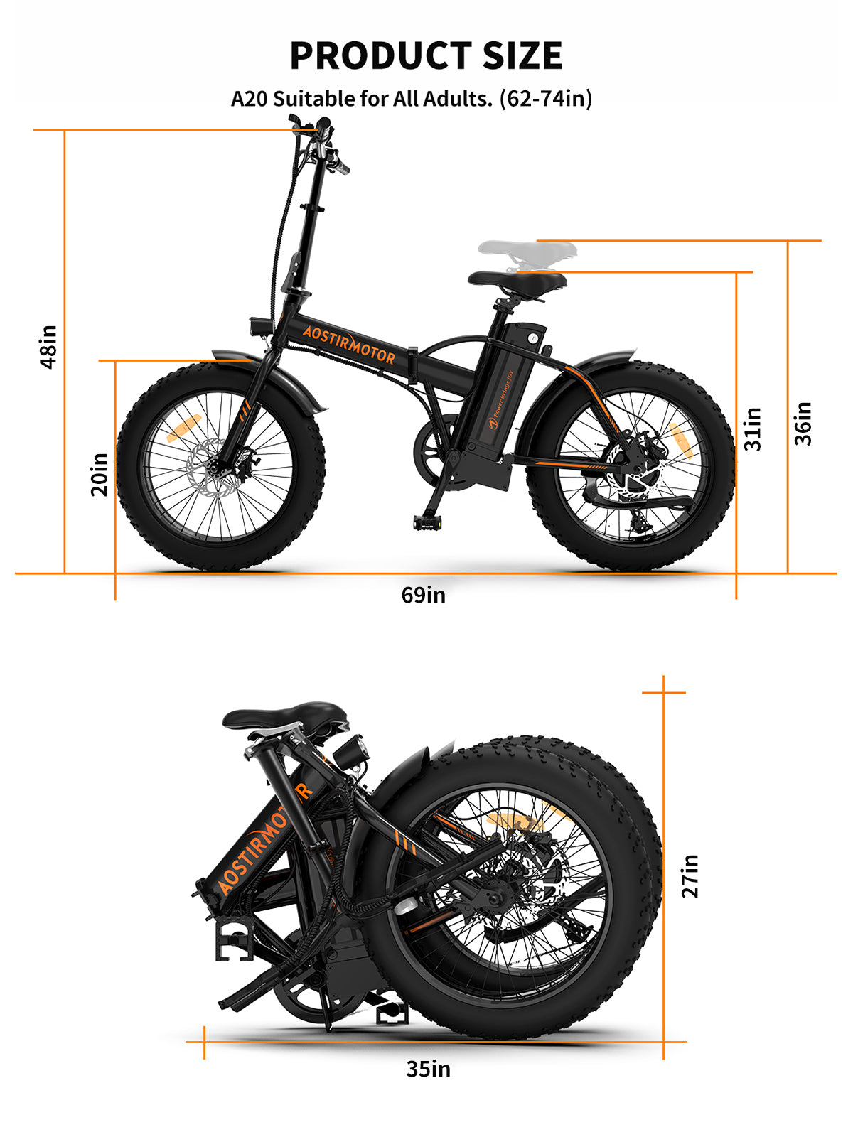 AOSTIRMOTOR Folding Electric Bicycle 500W Motor 20" Fat Tire With 36V/13Ah Li-Battery