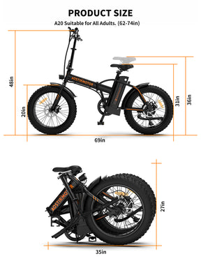 AOSTIRMOTOR Folding Electric Bicycle 500W Motor 20" Fat Tire With 36V/13Ah Li-Battery