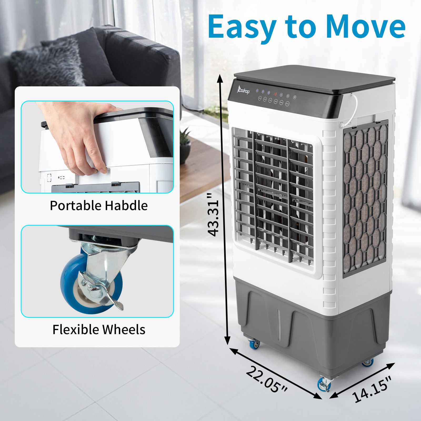 3-in-1 Portable Evaporative Cooler - 2940CFM, Remote Control, 450 Sq.ft, 13.2 Gal, 3 Speeds, 3 Modes, 12H Timer