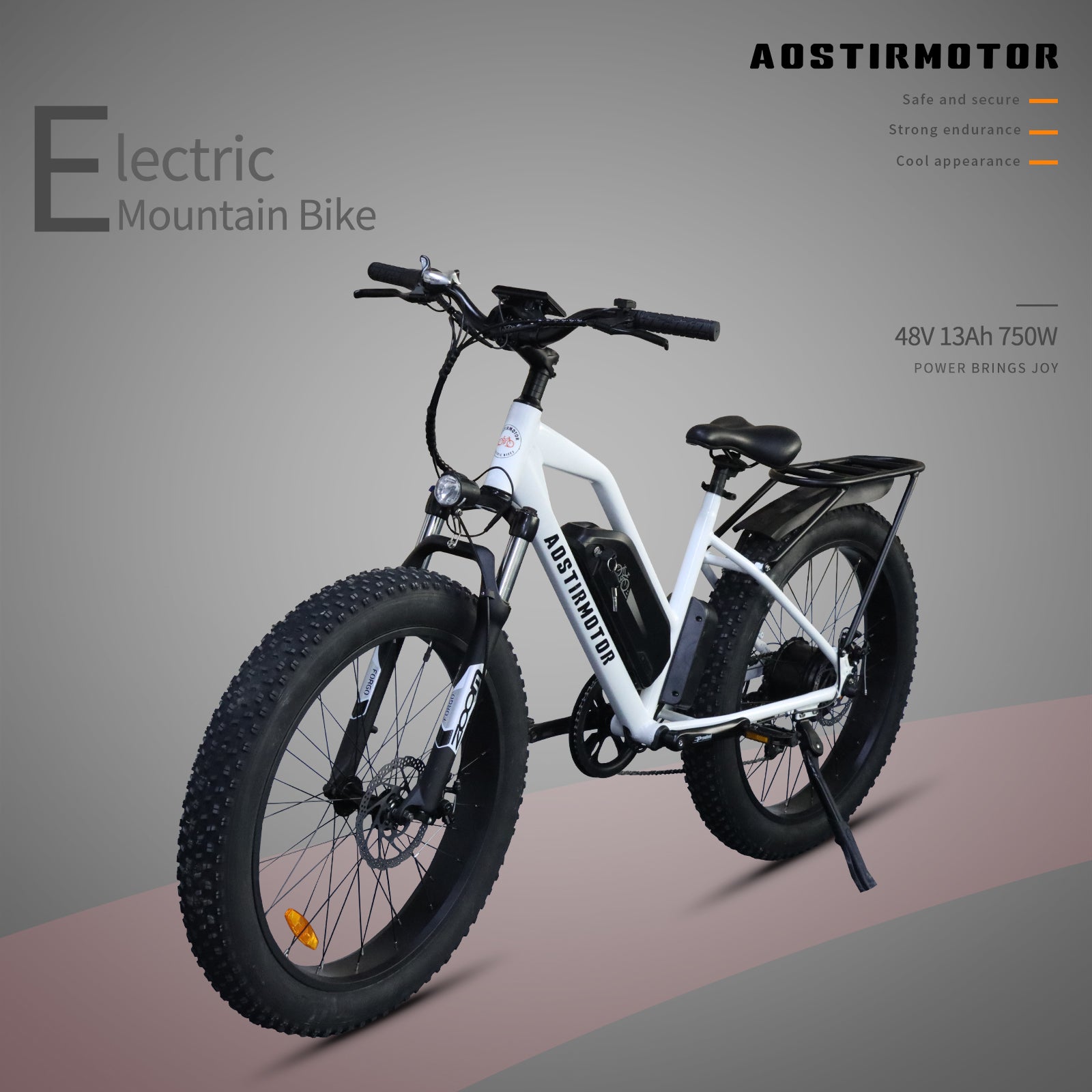 AOSTIRMOTOR Hot Fat Tire Adults Electric Bicycle 26 In, 48V 13AH Electric Mountain Bike