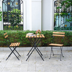 Solid Teak Wood Bistro Set Folding Table And Chair Set Power Coating Frame Patio Set With Waterproof Navy Cushion