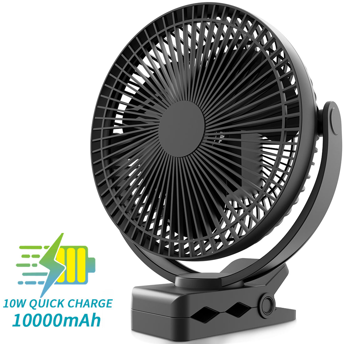 10000mAh Rechargeable Portable, 8-Inch Battery Operated Clip on Fan, USB, 4 Speeds, Strong Airflow, Sturdy Clamp