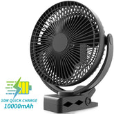 10000mAh Rechargeable Portable, 8-Inch Battery Operated Clip on Fan, USB, 4 Speeds, Strong Airflow, Sturdy Clamp