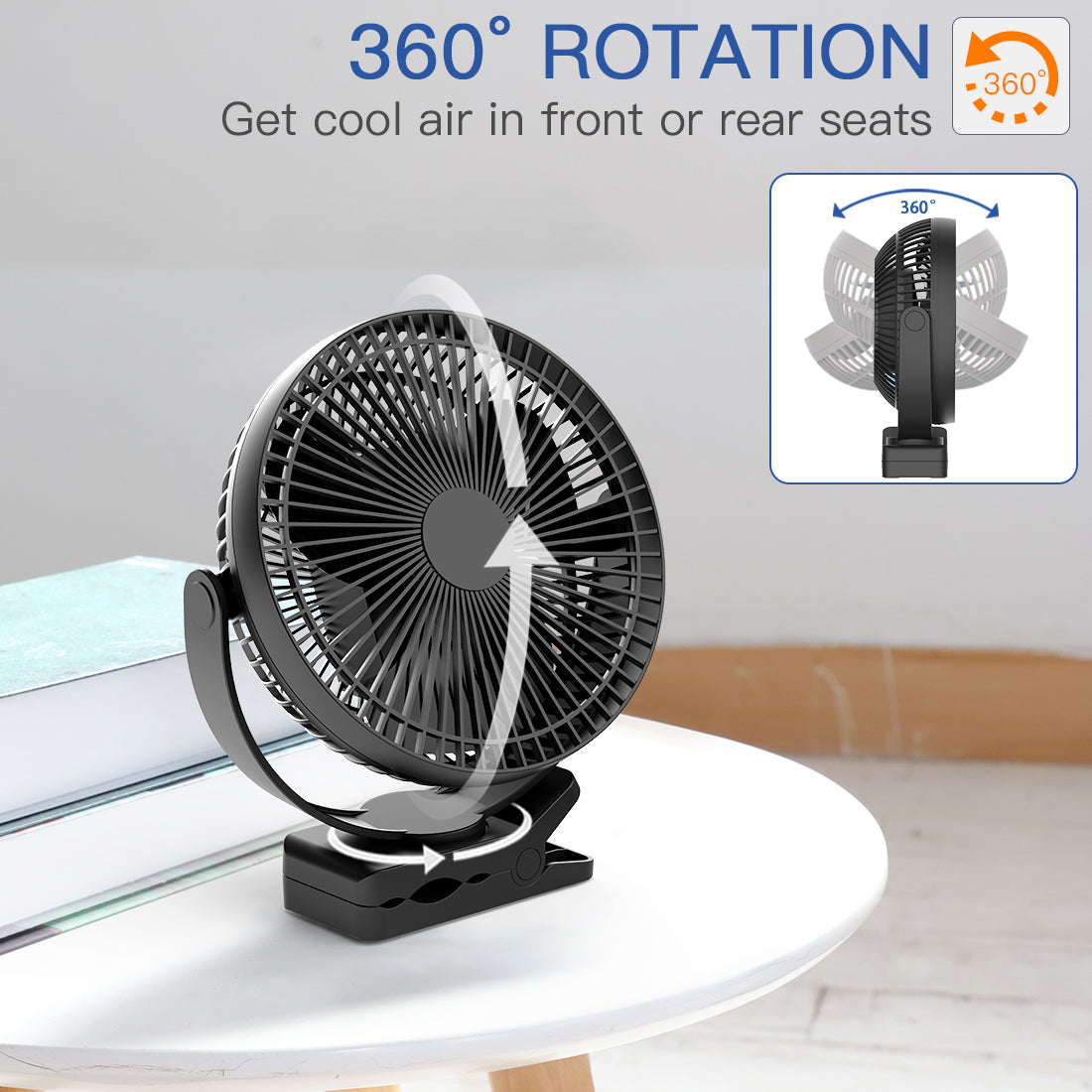 Car Clip Fan 360 Degree Rotating Ventilator Air Cooler Fan