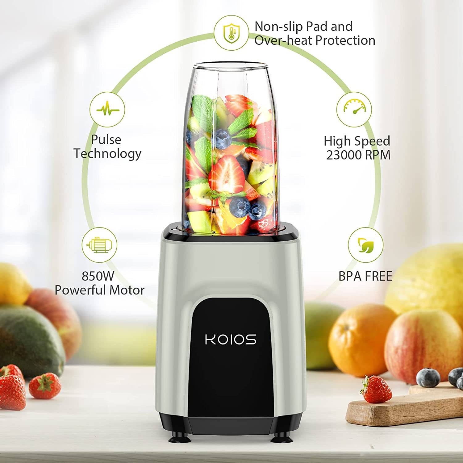 KOIOS 850W Countertop Blenders for Shakes and Smoothies, Protein Drinks, Nuts, Spices