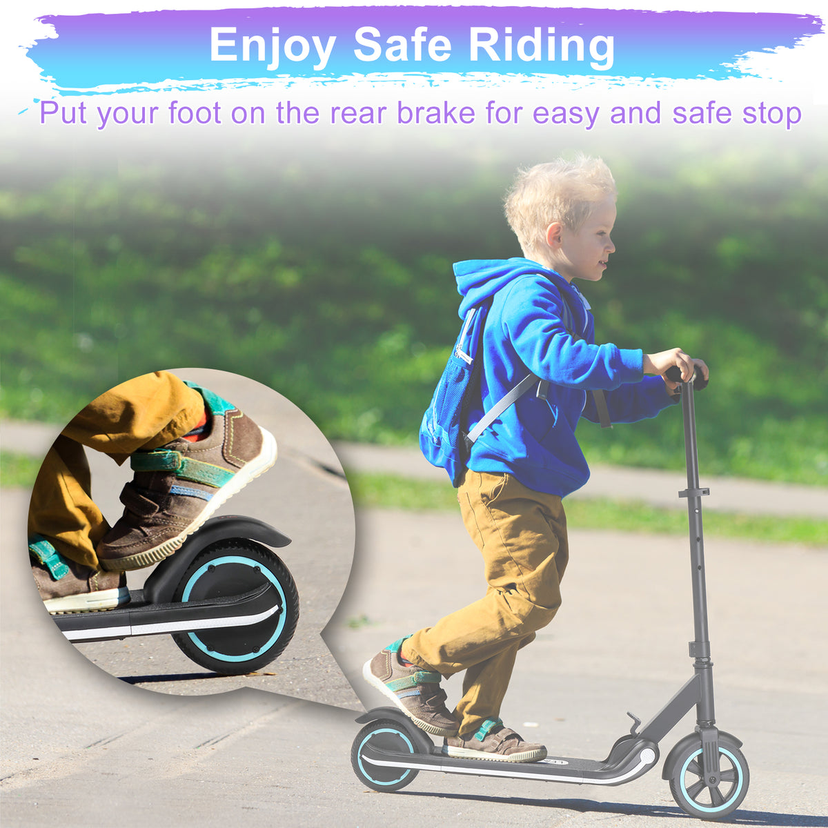 Electric Scooter for Kids Aged 6-14, Hub Motor Max Speed 9.3 mph Kids Scooter with 3 Flashing LEDS