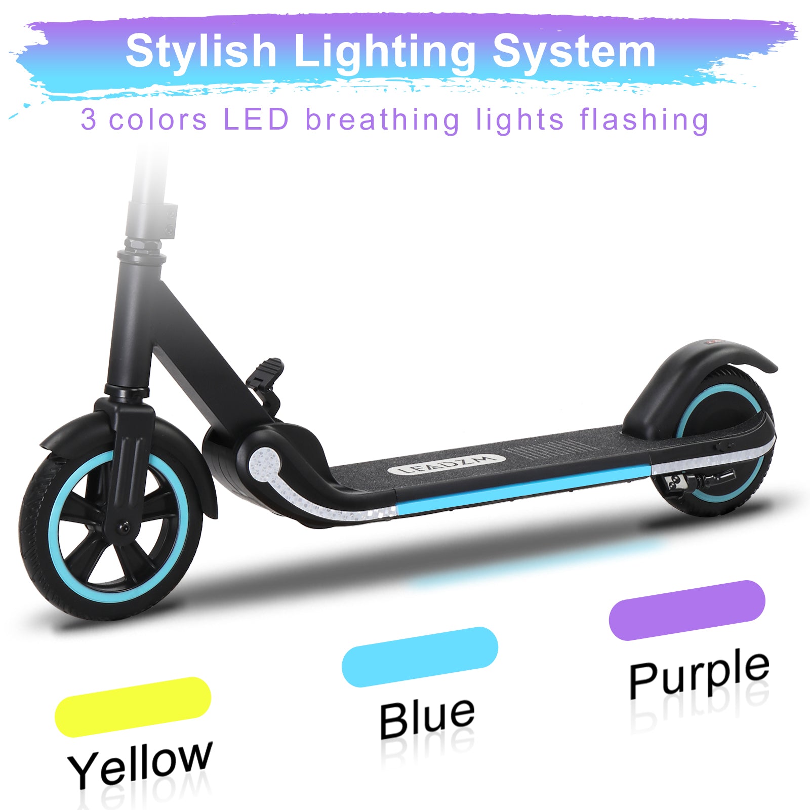 Electric Scooter for Kids Aged 6-14, Hub Motor Max Speed 9.3 mph Kids Scooter with 3 Flashing LEDS