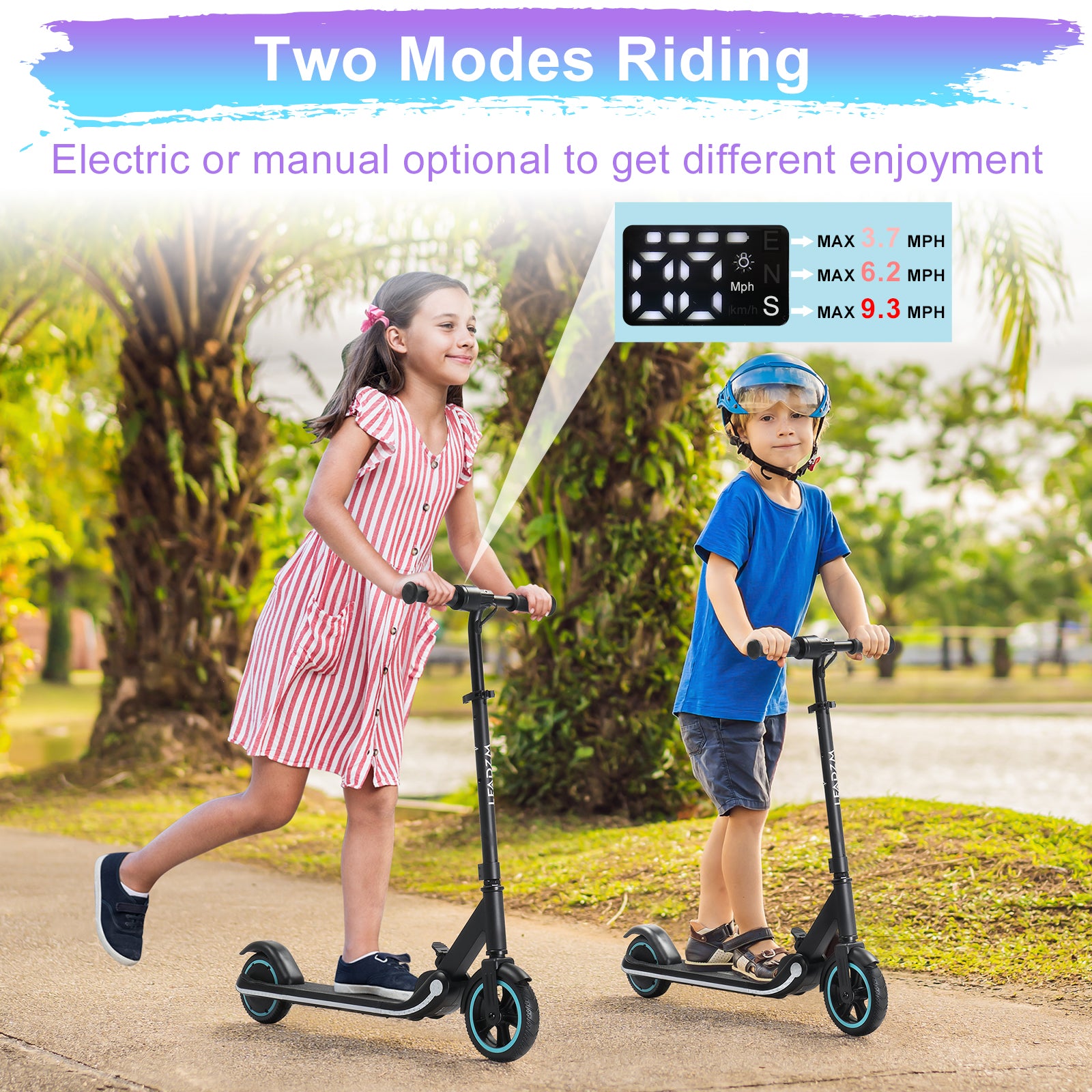 Electric Scooter for Kids Aged 6-14, Hub Motor Max Speed 9.3 mph Kids Scooter with 3 Flashing LEDS