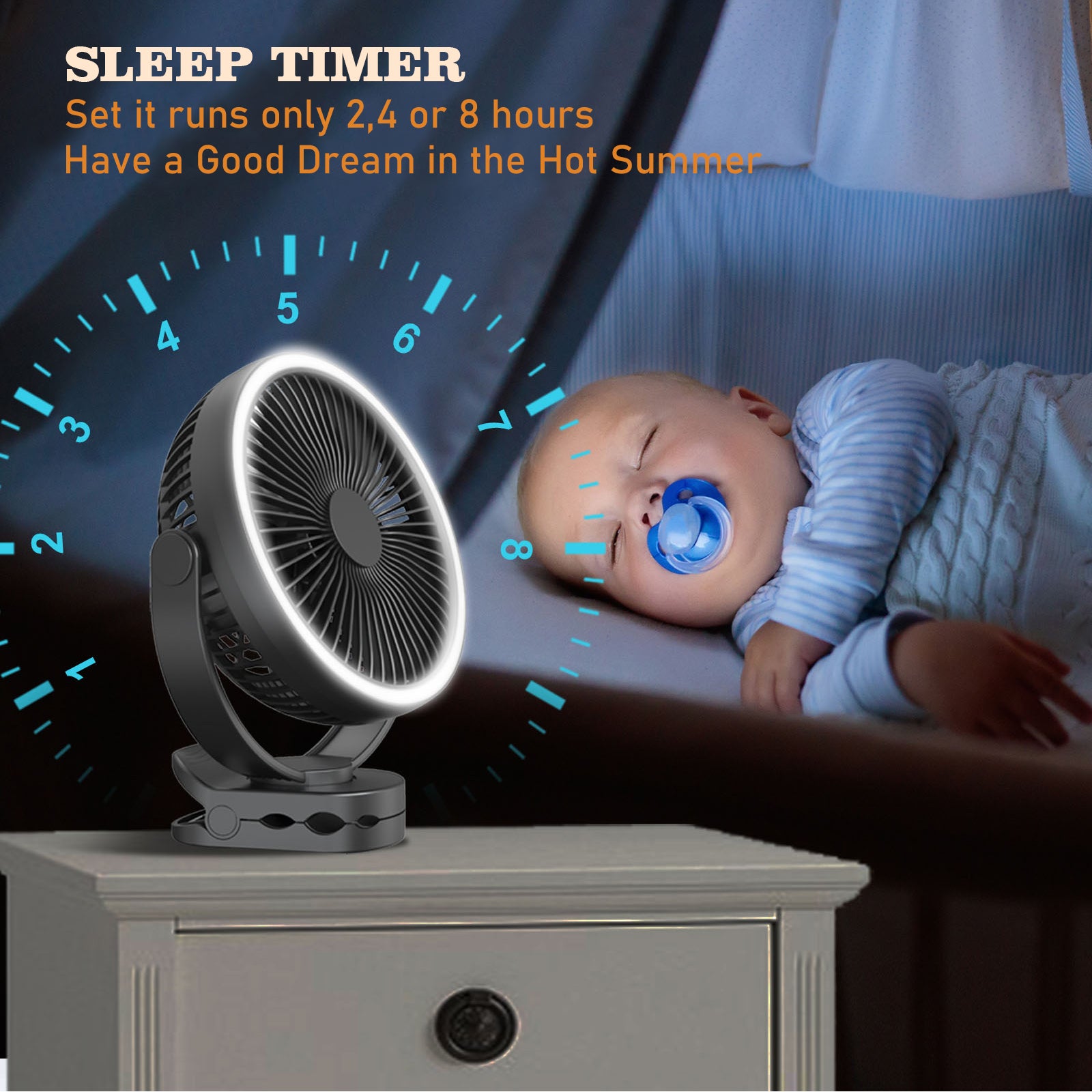 Battery Operated Clip on fan with Camping Lantern, 4 Speeds & Timer, 10000mAh Battery Operated Clip Fan for Bed, Outdoor