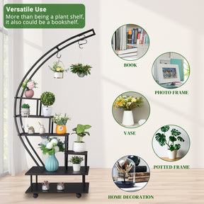 Artisasset 6 Tiers Semicircular Iron Wood With Wheels Iron Planter 1-2PCS