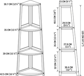 Corner Shelf, 4 Tier Bamboo Corner Bookshelf, 47.2 Inch Tall Bookcase, Open Ladder Book Case