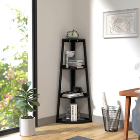 Corner Shelf, 4 Tier Bamboo Corner Bookshelf, 47.2 Inch Tall Bookcase, Open Ladder Book Case