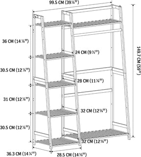 Amboo Garment Rack with Shelves, Clothing Rack for Hanging Clothes, Freestanding Closet Organizer