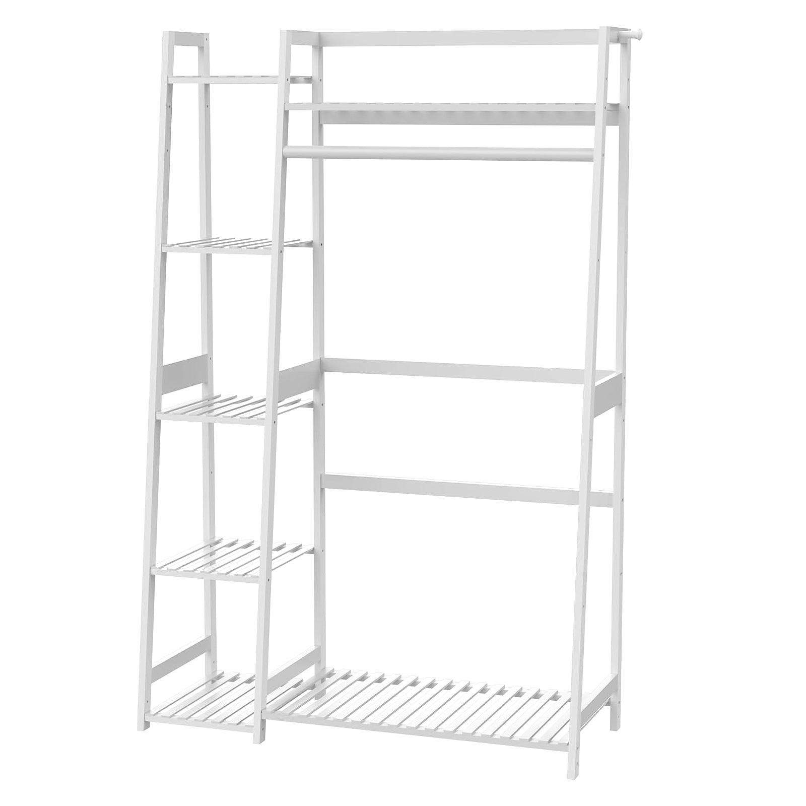Amboo Garment Rack with Shelves, Clothing Rack for Hanging Clothes, Freestanding Closet Organizer, white