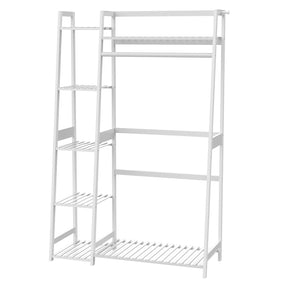 Amboo Garment Rack with Shelves, Clothing Rack for Hanging Clothes, Freestanding Closet Organizer, white