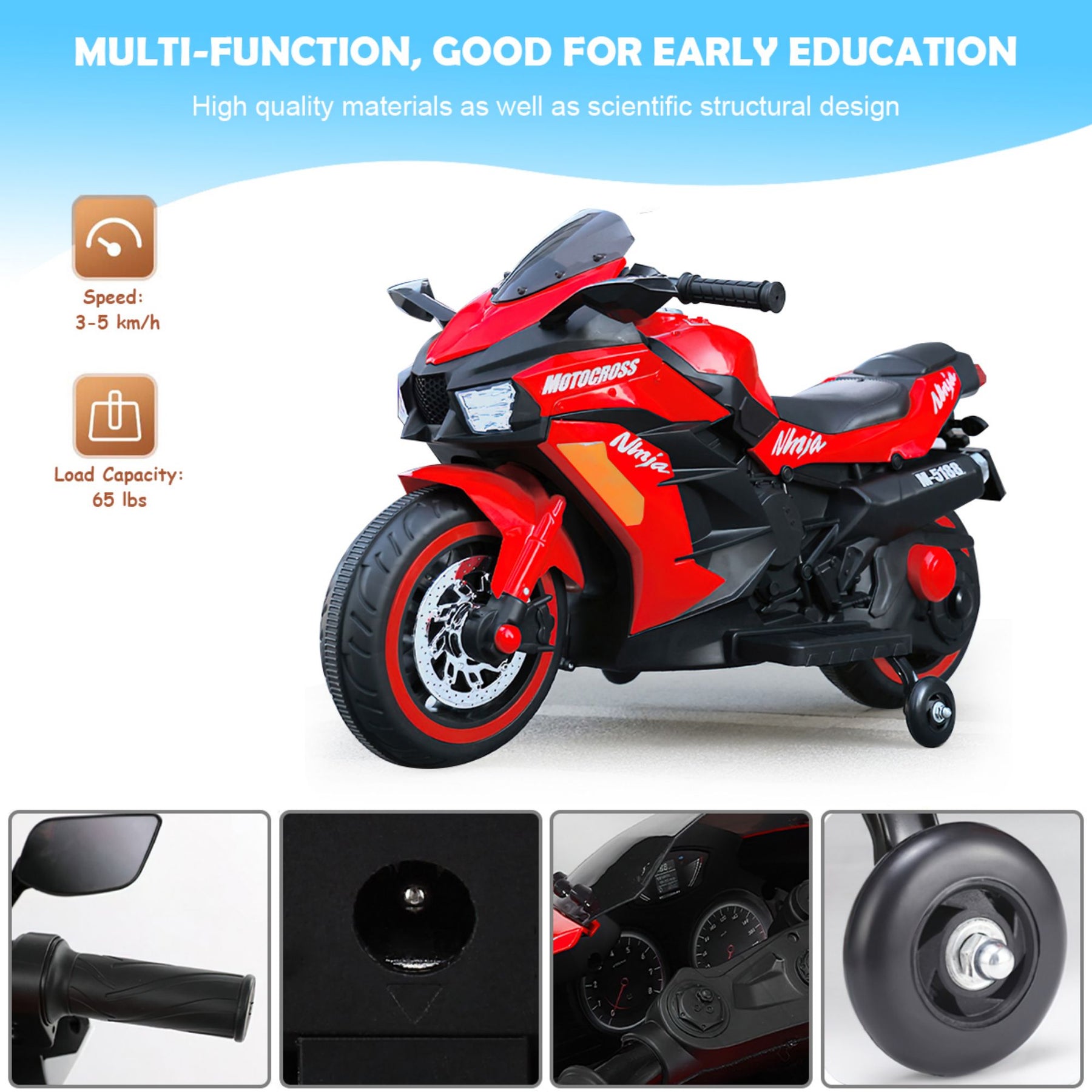 12V Battery Motorcycle, 2 Wheel Motorbike Kids Rechargeable Ride On Car Electric Cars Motorcycles