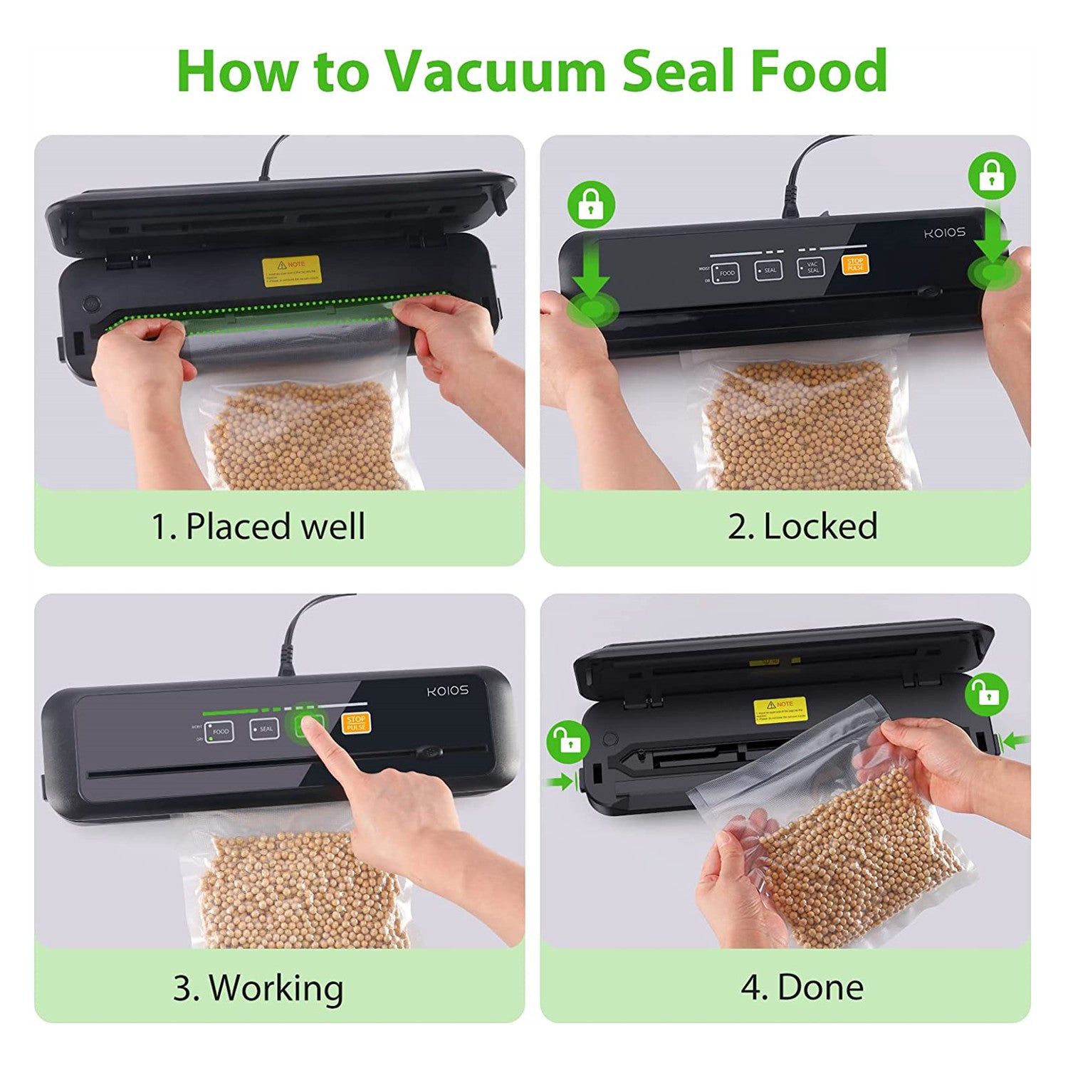 GERYON Vacuum Sealer Machine, Food Vacuum Sealer with Powerful Suction Slim  Design Easy to Use Led Indicator Lights