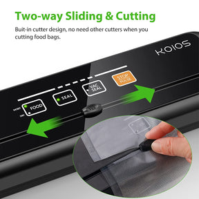 Two-way Sliding Cutting Buit-in cutter design,no need other cutters when you cutting food bags.