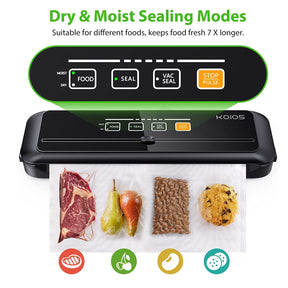 Dry Moist Sealing Modes Suitable for different foods,keeps food fresh 7 X longer.