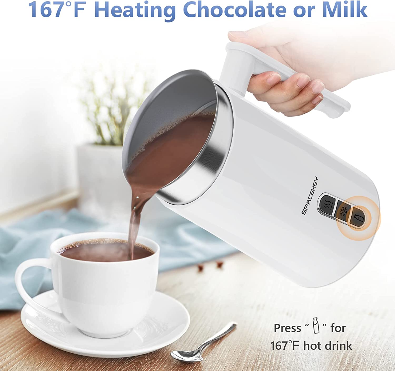 Milk Frother,4-in-1 Electric Frother for Coffee,Spacekey 10.1oz Milk Frother and Steamer,Milk Warmer Heats up to 167℉