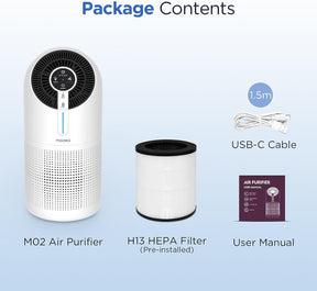 MOOKA Air Purifiers for Home Large Room 1095ft², H13 HEPA Filter Air Cleaner with USB Cable (No Adapter) for Pets Smokers