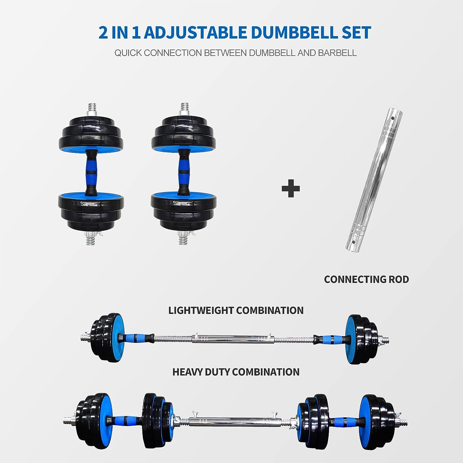 Adjustable Weights Dumbbells Set of 2, 2 in 1 Exercise & Fitness Dumbbells Barbell Set