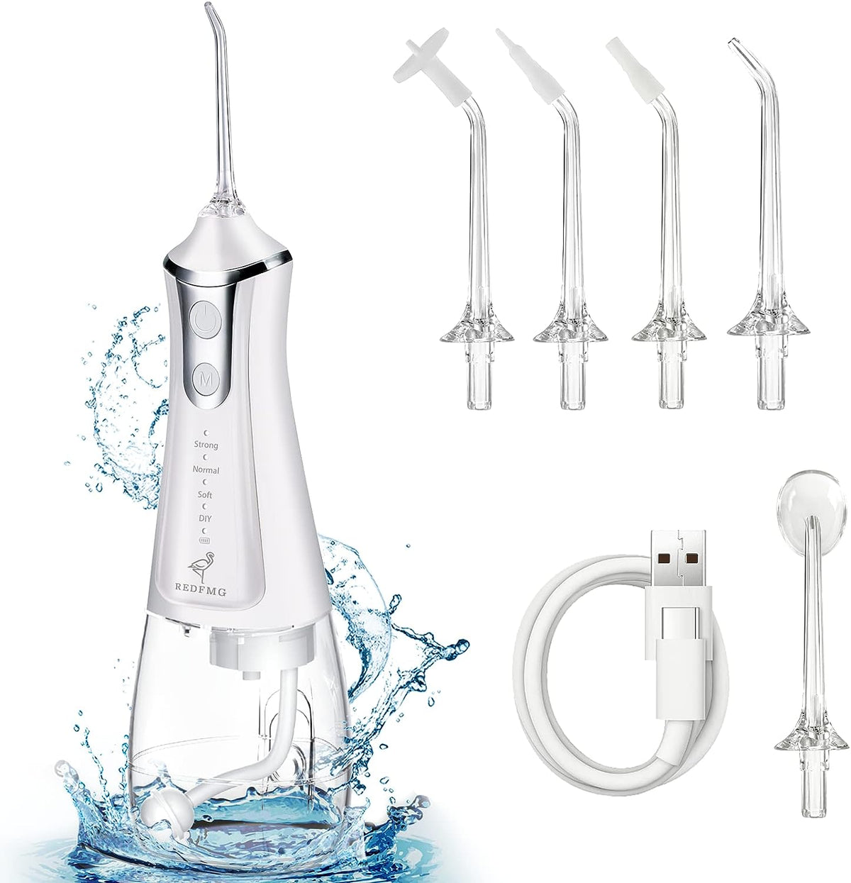 Water Flosser Cordless, Portable Teeth Cleaner with 4 Modes 5 Jets, 300ML Water Tank, IPX6