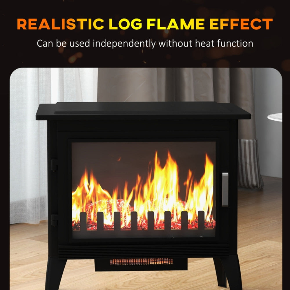 1000W/1500W 24" Electric Fireplace Stove, Freestanding Fireplace Heater with Realistic Flame
